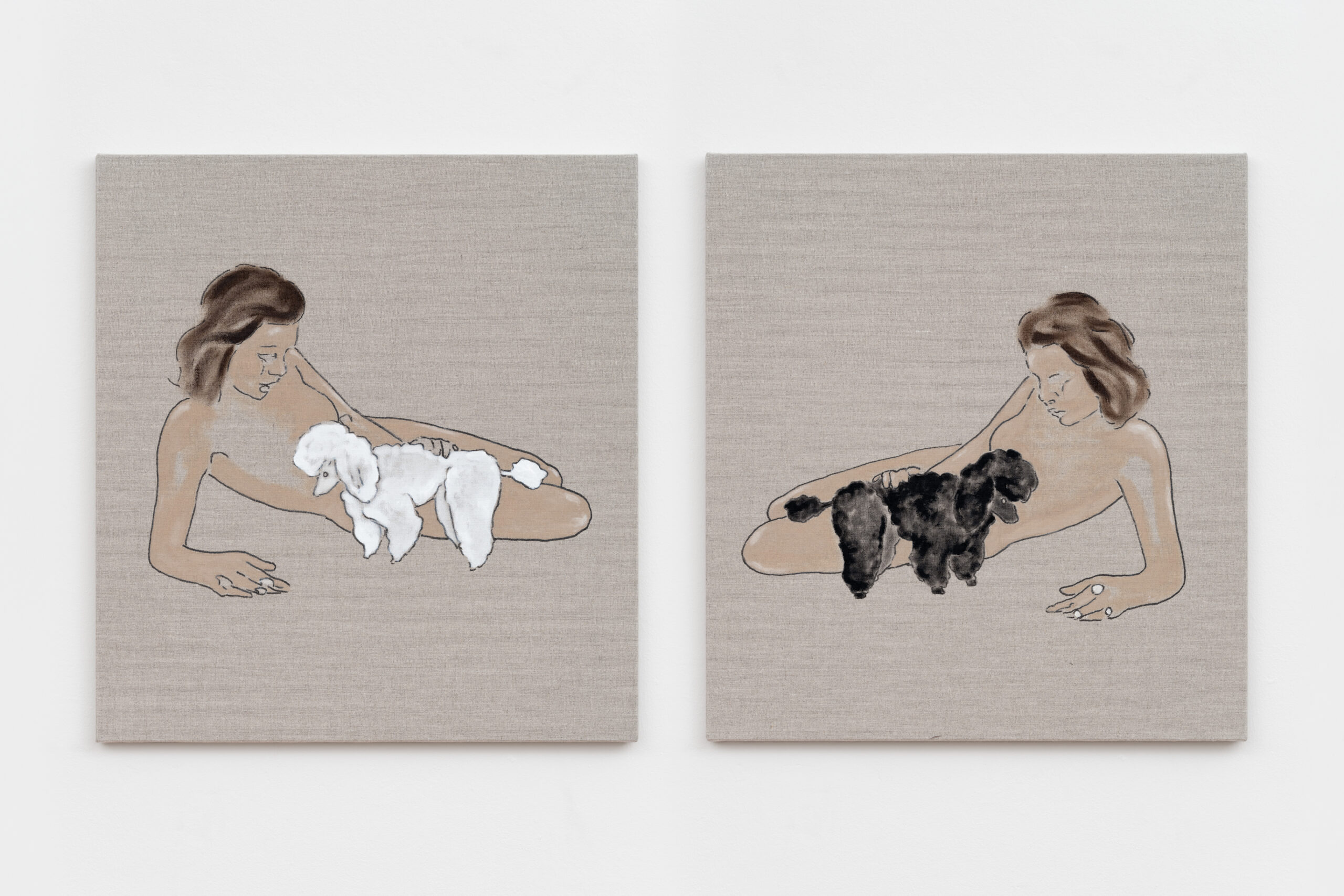 Human/Hound Painting Anouk Lamm Anouk woman with toy poodle black and white - Anouk Lamm Anouk